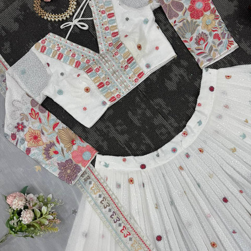 White Color Heavy Sequins Embroidered Designer Trendy Lehenga Choli