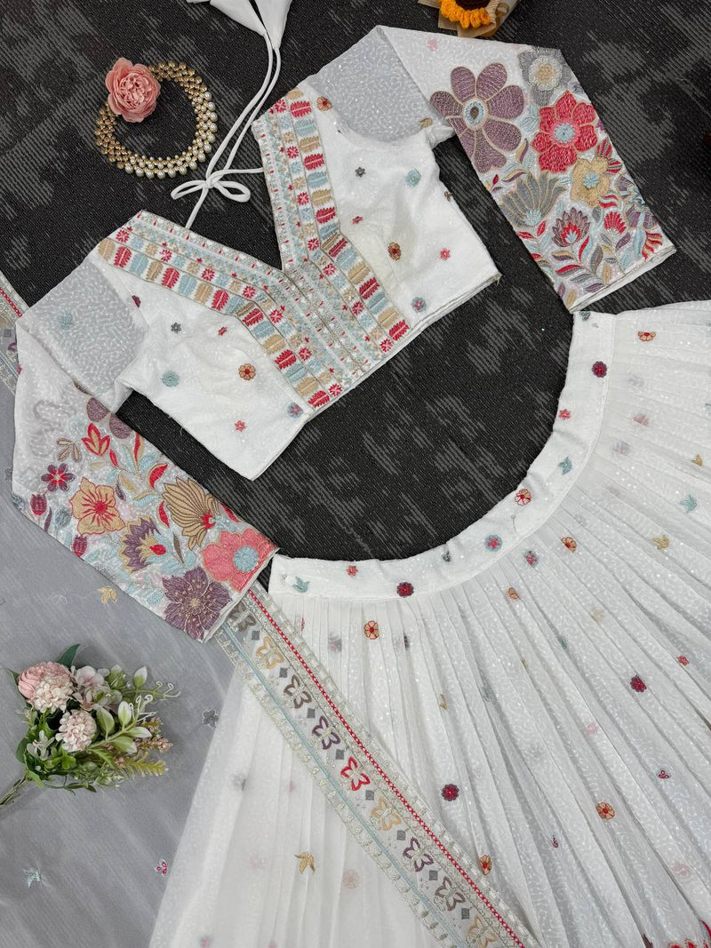 White Color Heavy Sequins Embroidered Designer Trendy Lehenga Choli