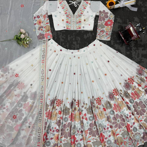 White Color Heavy Sequins Embroidered Designer Trendy Lehenga Choli