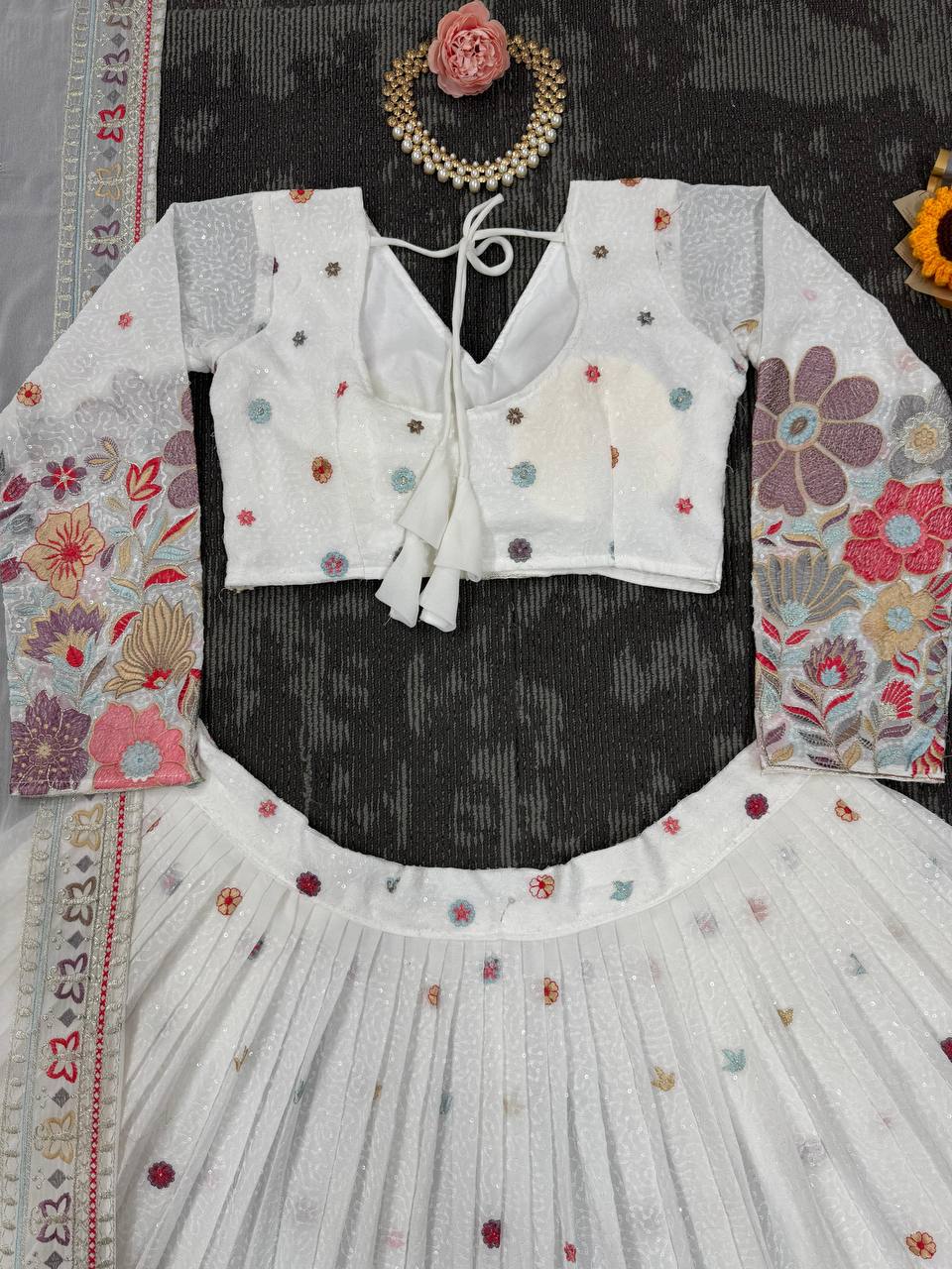 White Color Heavy Sequins Embroidered Designer Trendy Lehenga Choli