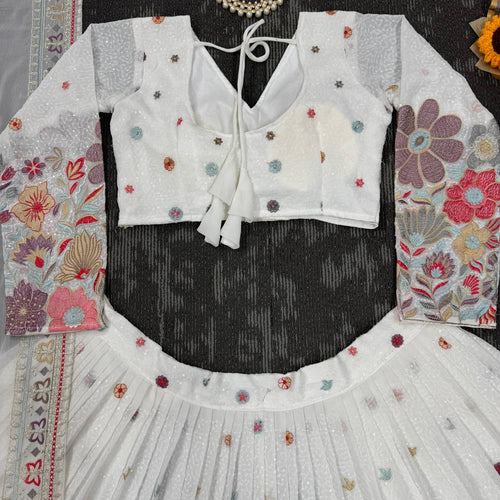 White Color Heavy Sequins Embroidered Designer Trendy Lehenga Choli