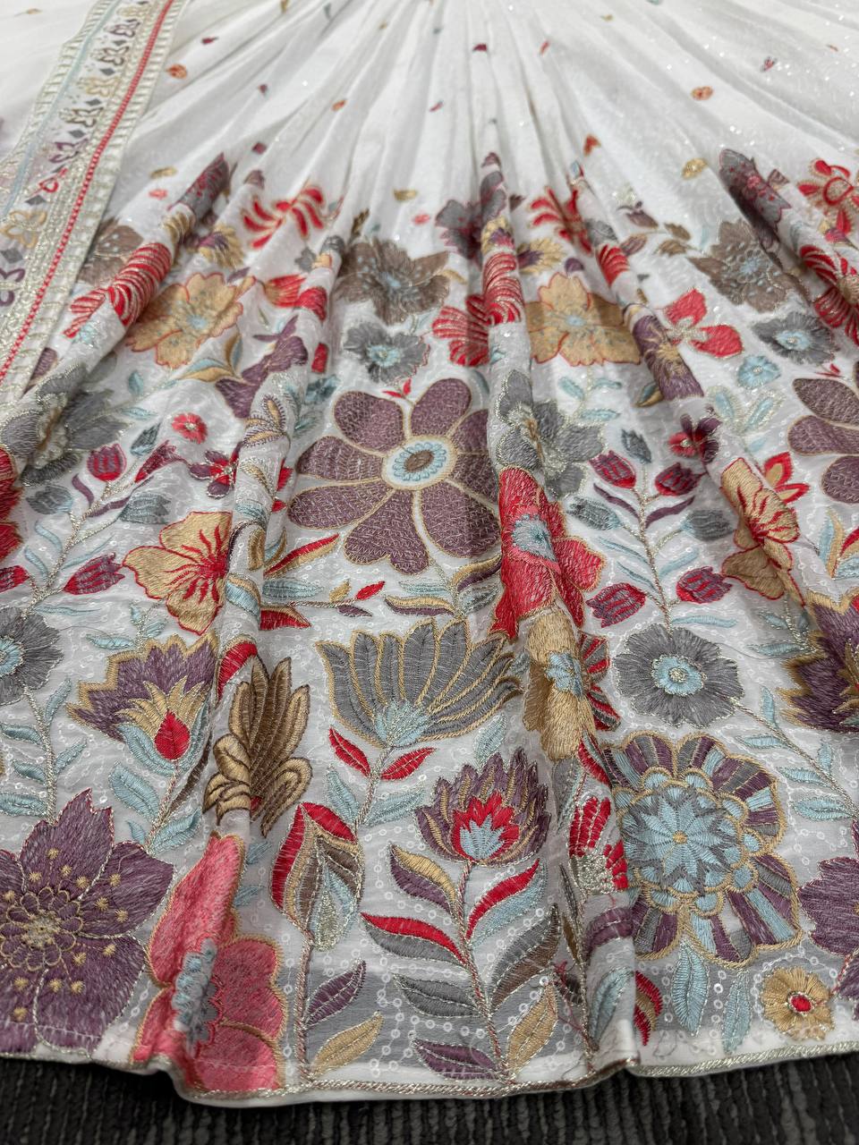 White Color Heavy Sequins Embroidered Designer Trendy Lehenga Choli