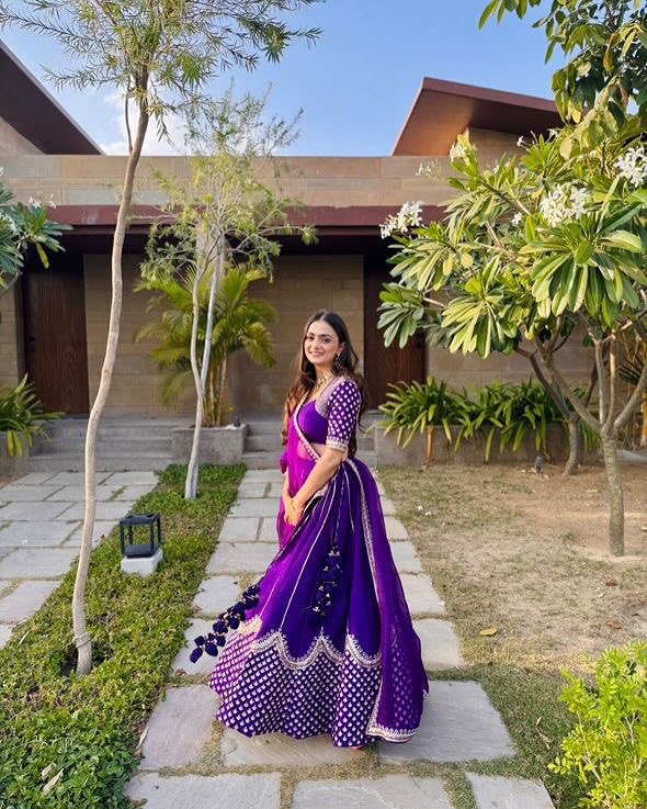 Dark Purple Color Heavy Thread with Sequins Work  Designer Lehenga Choli