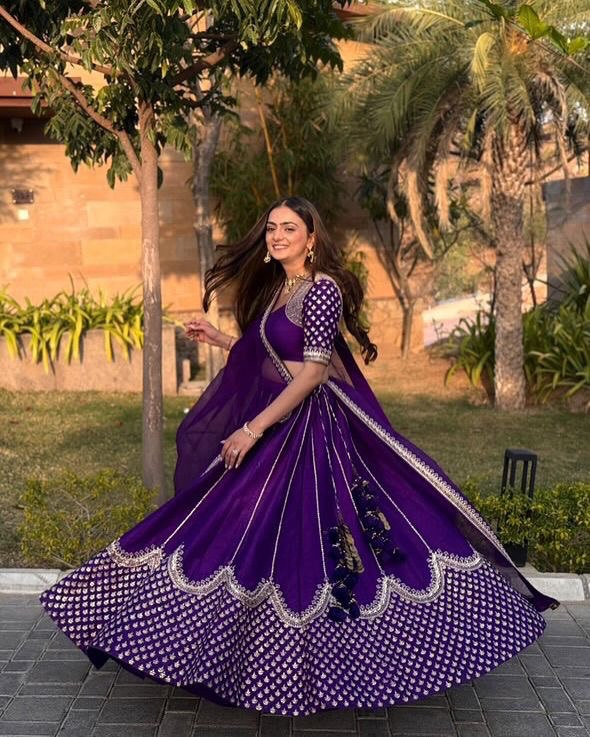 Dark Purple Color Heavy Thread with Sequins Work  Designer Lehenga Choli