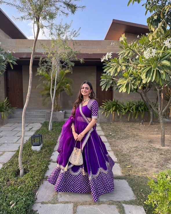 Dark Purple Color Heavy Thread with Sequins Work  Designer Lehenga Choli
