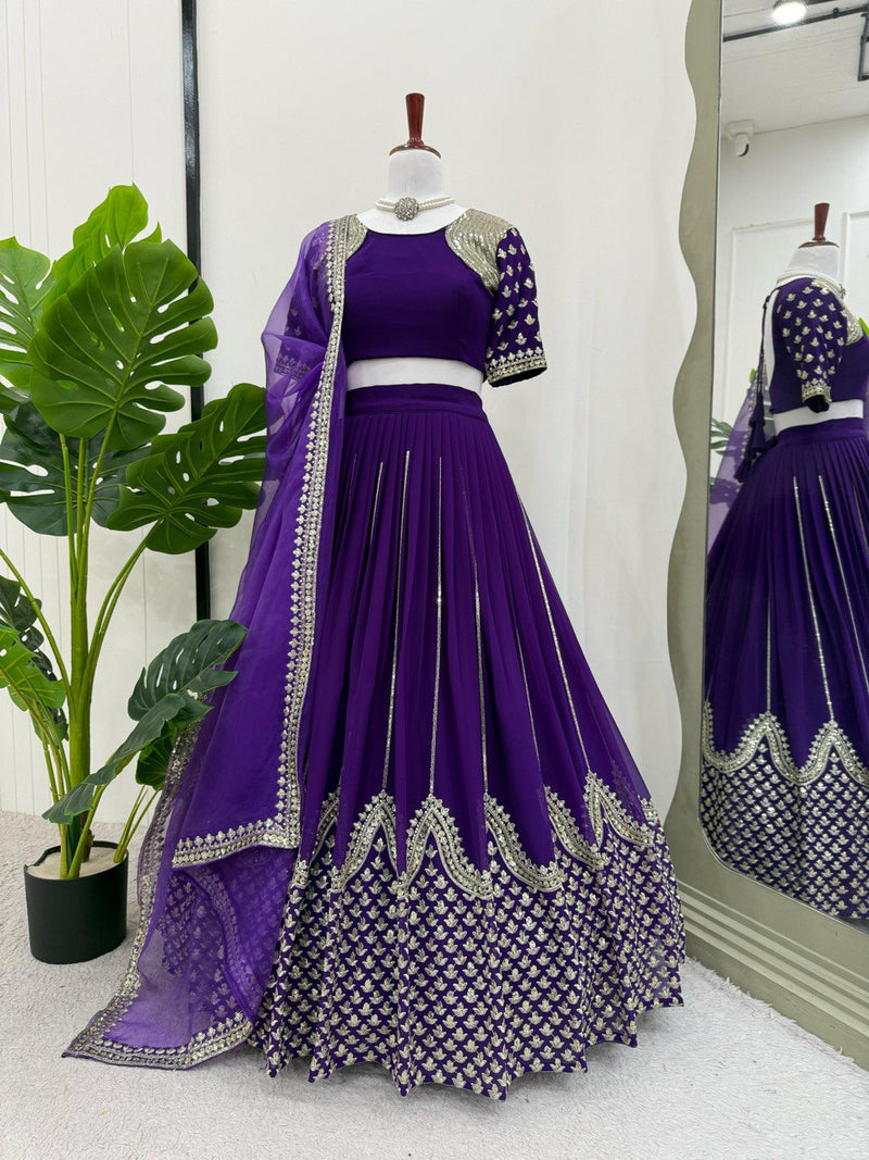 Dark Purple Color Heavy Thread with Sequins Work  Designer Lehenga Choli