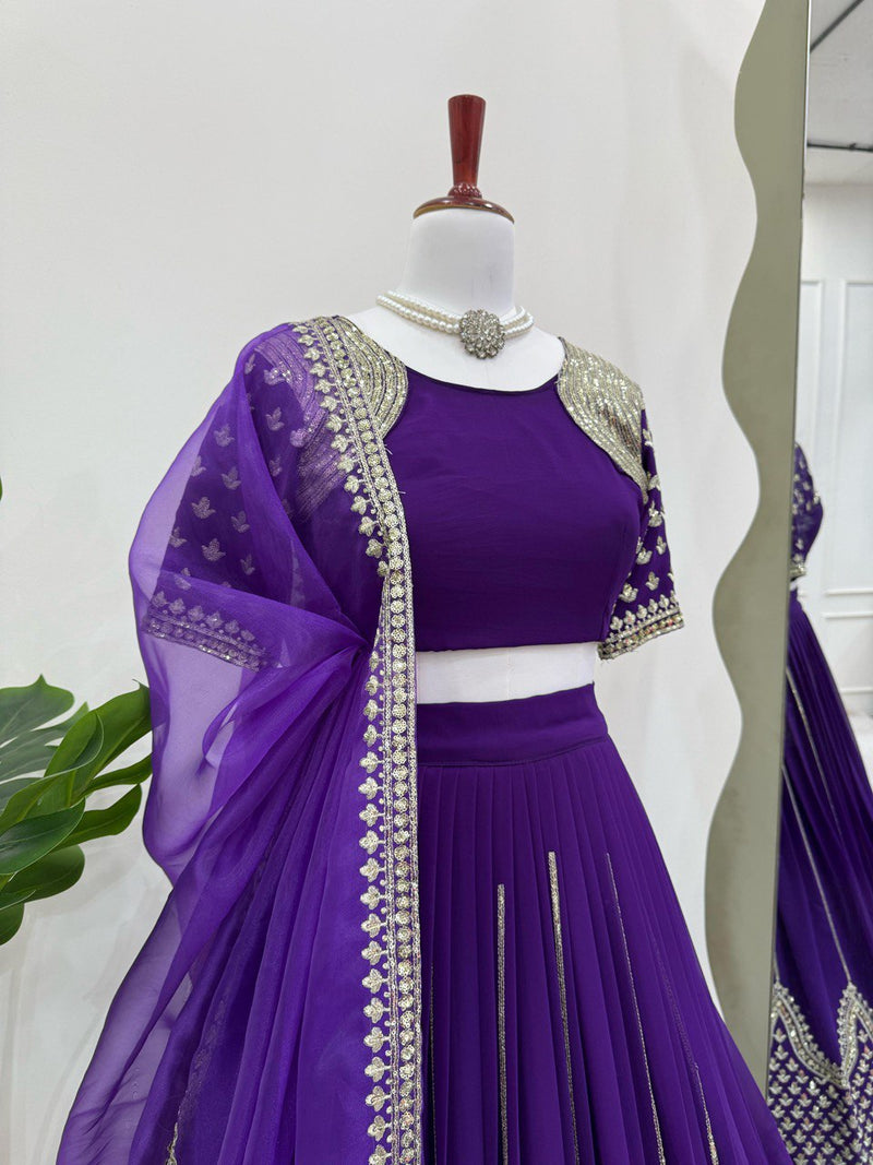 Dark Purple Color Heavy Thread with Sequins Work  Designer Lehenga Choli