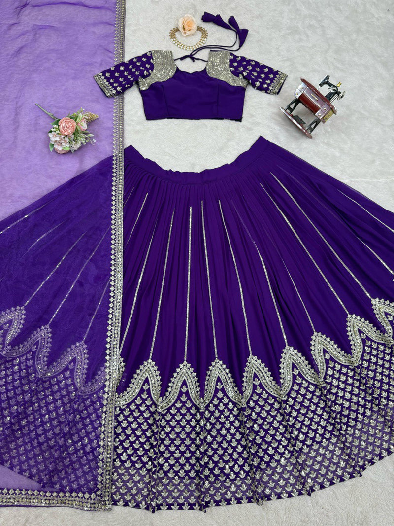 Dark Purple Color Heavy Thread with Sequins Work  Designer Lehenga Choli