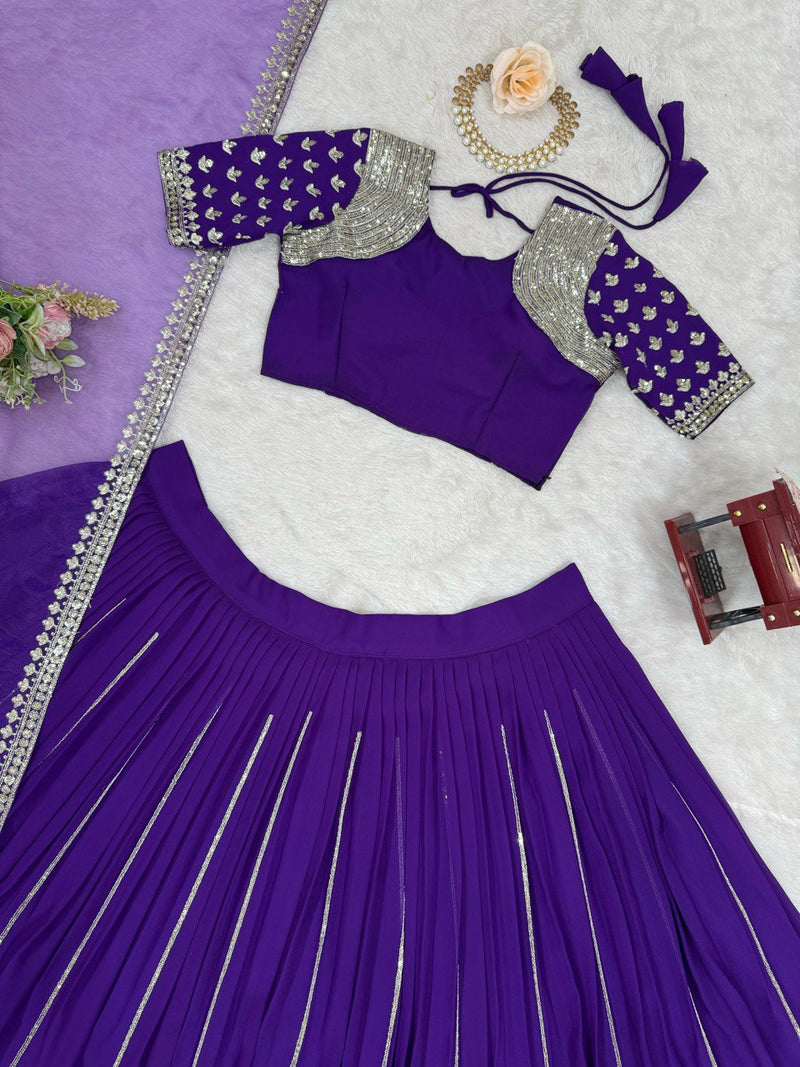 Dark Purple Color Heavy Thread with Sequins Work  Designer Lehenga Choli