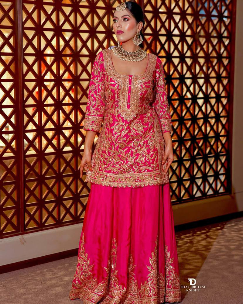 Pink Color Codding Sequins Embroidery Work Sharara Suit