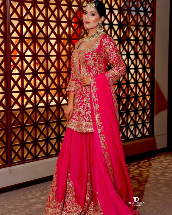 Pink Color Codding Sequins Embroidery Work Sharara Suit