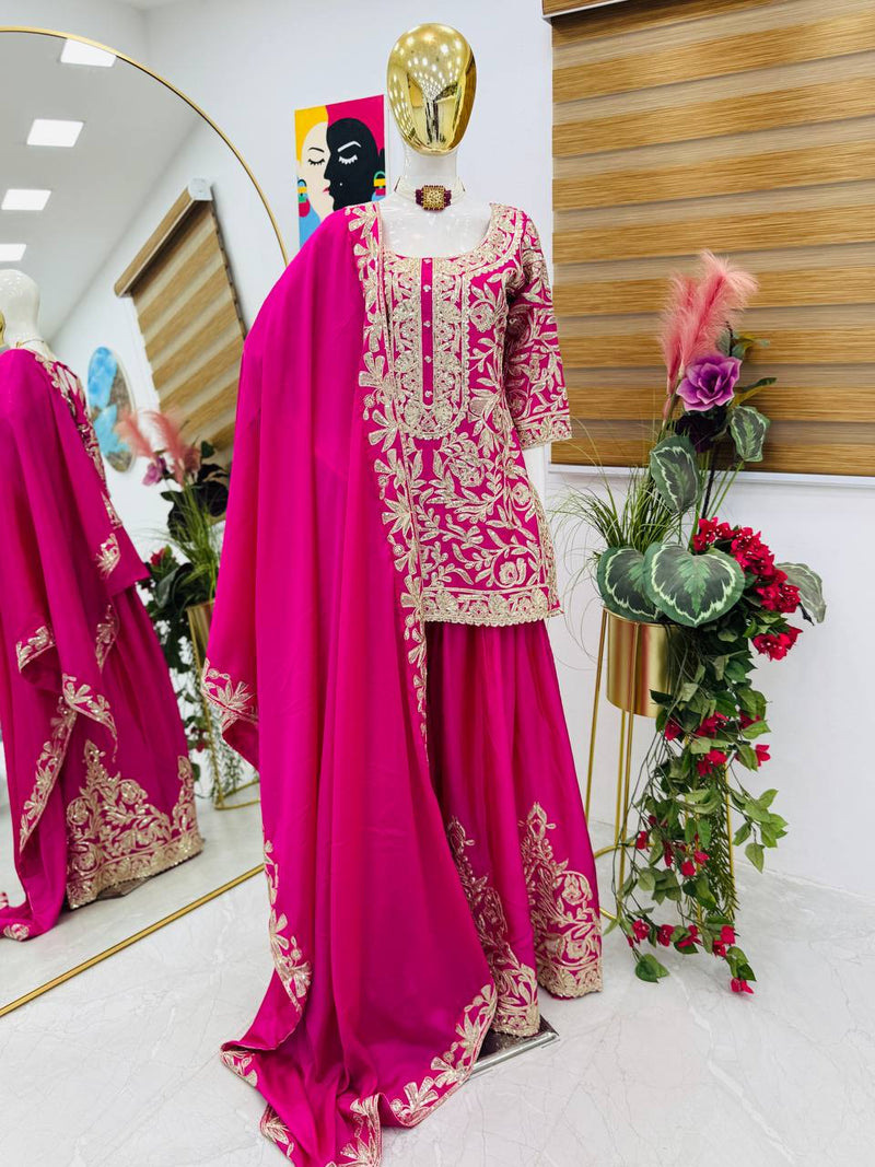 Pink Color Codding Sequins Embroidery Work Sharara Suit