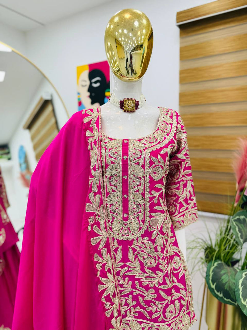 Pink Color Codding Sequins Embroidery Work Sharara Suit