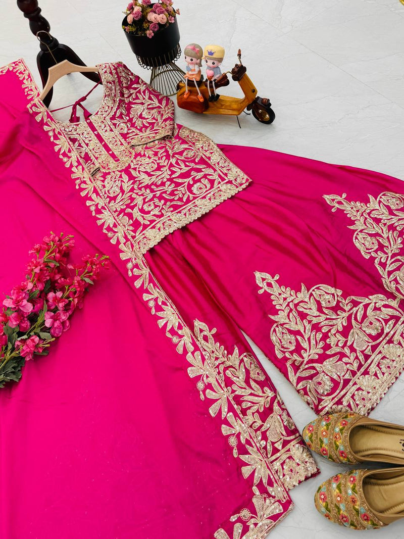 Pink Color Codding Sequins Embroidery Work Sharara Suit