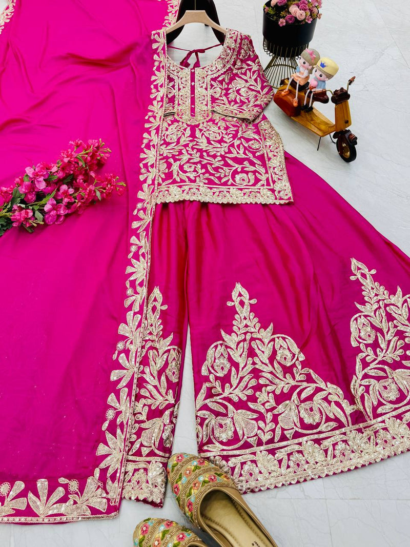 Pink Color Codding Sequins Embroidery Work Sharara Suit
