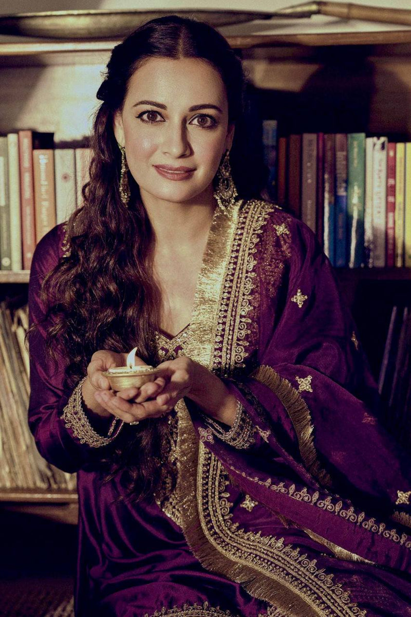 Dark Purple Color Sequins Embroidery Work Sharara Suit