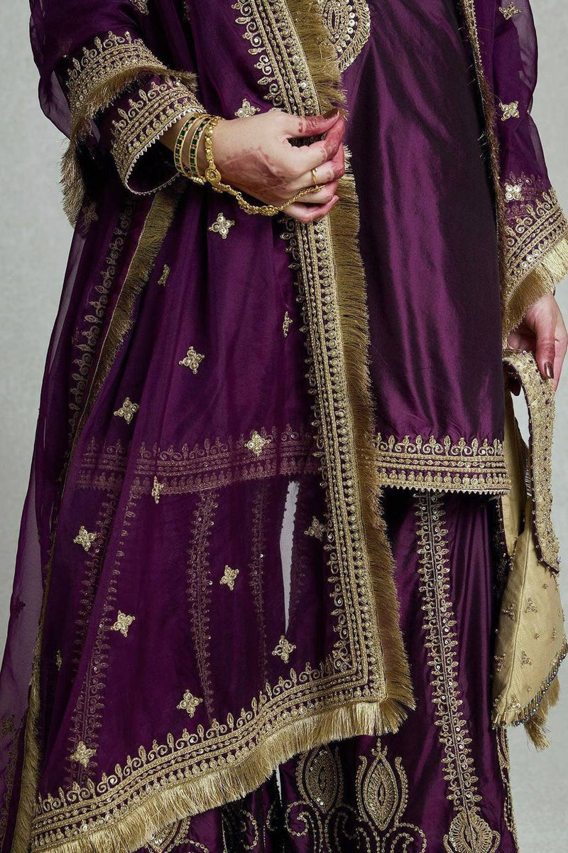 Dark Purple Color Sequins Embroidery Work Sharara Suit