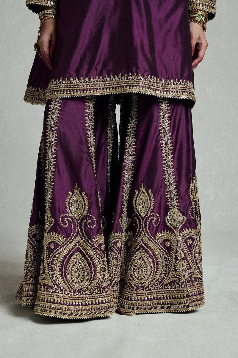 Dark Purple Color Sequins Embroidery Work Sharara Suit