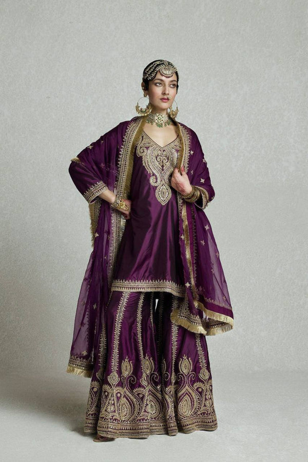 Dark Purple Color Sequins Embroidery Work Sharara Suit
