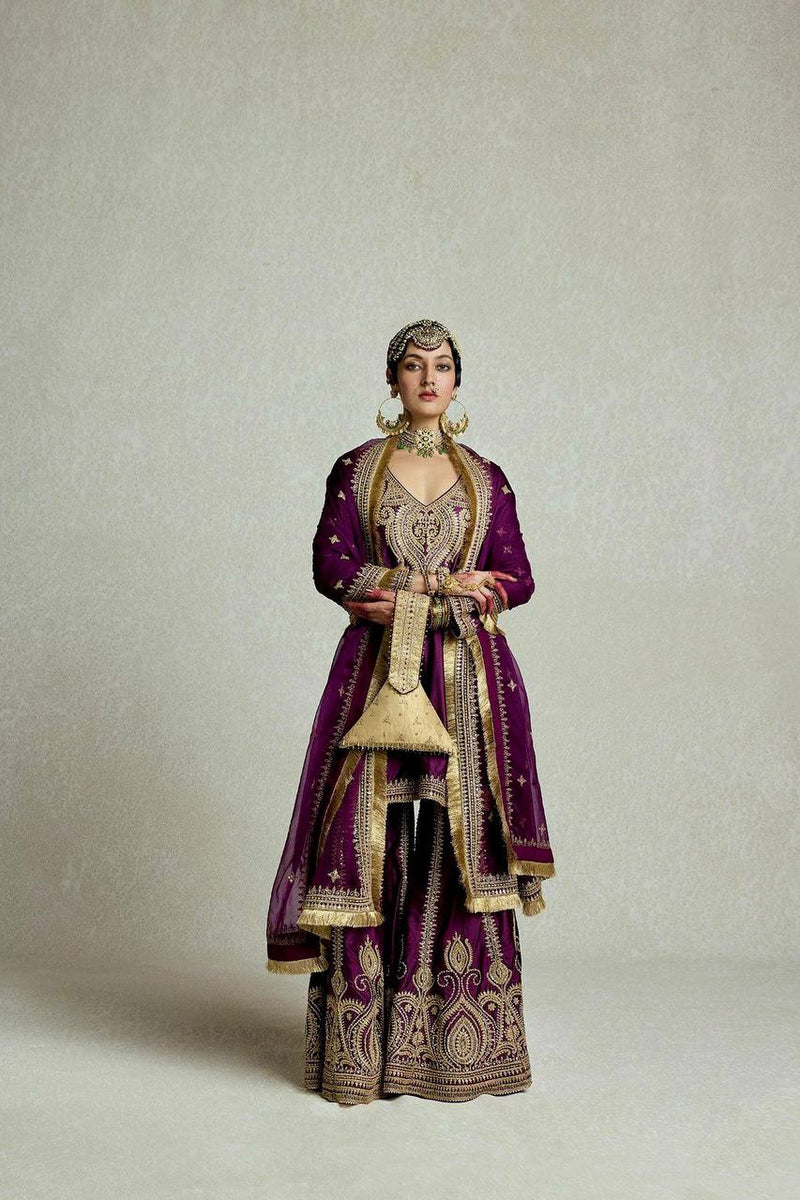 Dark Purple Color Sequins Embroidery Work Sharara Suit