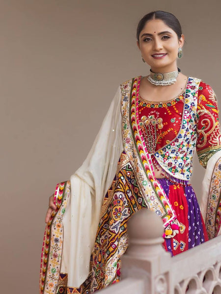 Multi Color Digital Print with Mirror Work Designer Lehenga Choli