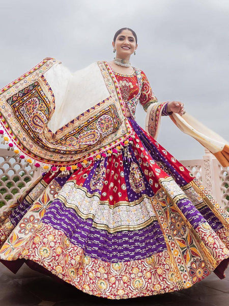 Multi Color Digital Print with Mirror Work Designer Lehenga Choli