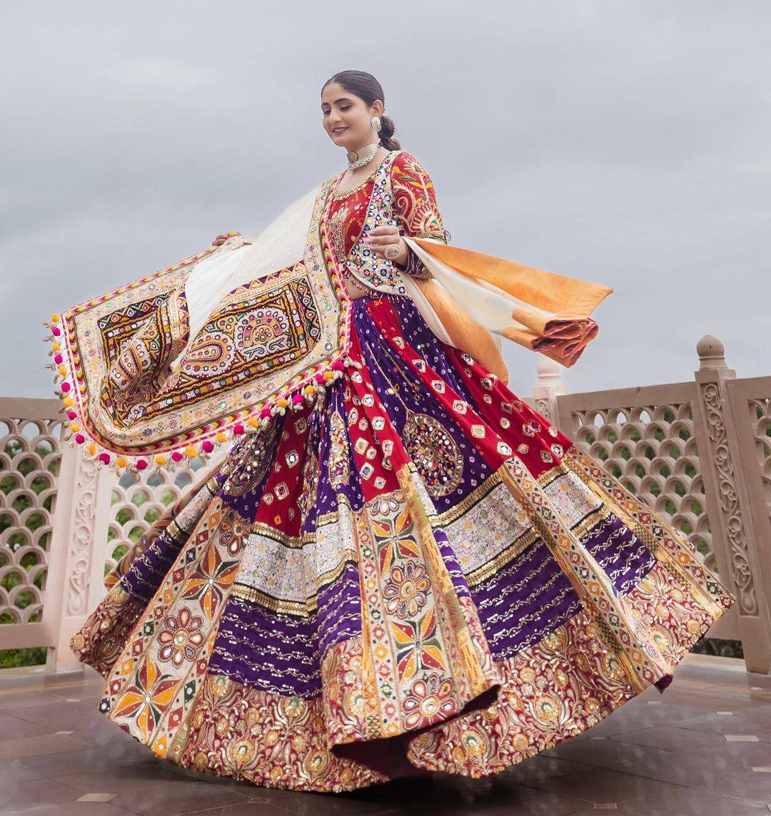 Multi Color Digital Print with Mirror Work Designer Lehenga Choli