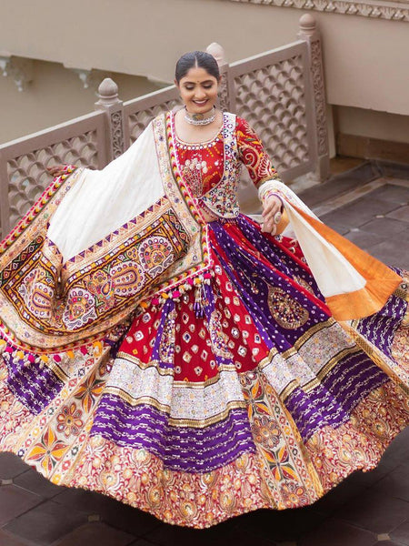 Multi Color Digital Print with Mirror Work Designer Lehenga Choli
