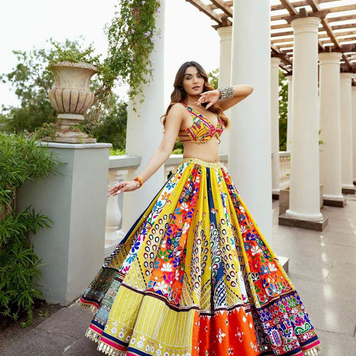 Multi Color Digital Print with Mirror Work Designer Lehenga Choli