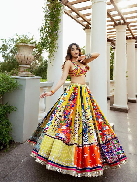Multi Color Digital Print with Mirror Work Designer Lehenga Choli
