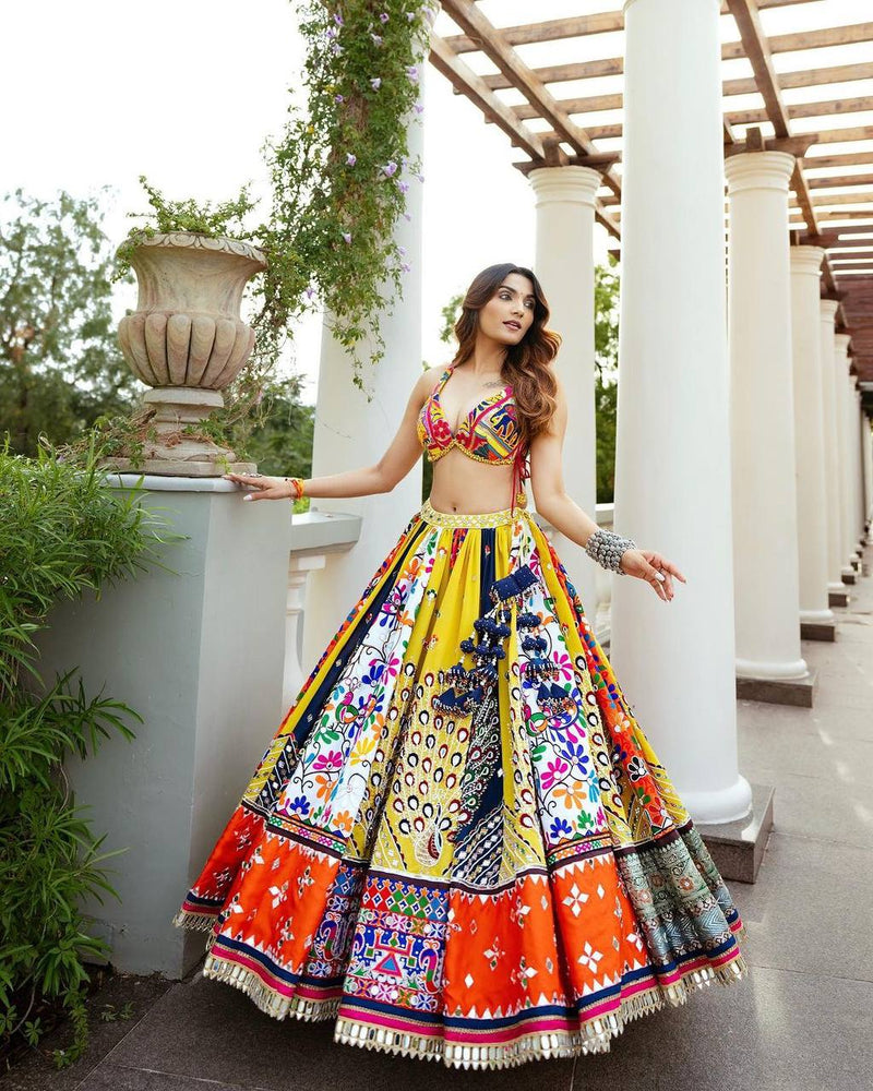 Multi Color Digital Print with Mirror Work Designer Lehenga Choli
