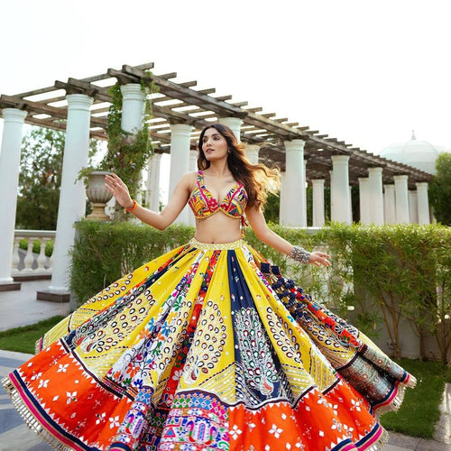 Multi Color Digital Print with Mirror Work Designer Lehenga Choli