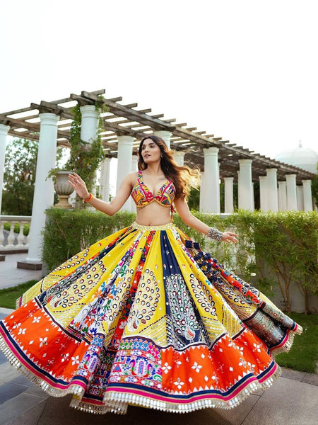 Multi Color Digital Print with Mirror Work Designer Lehenga Choli