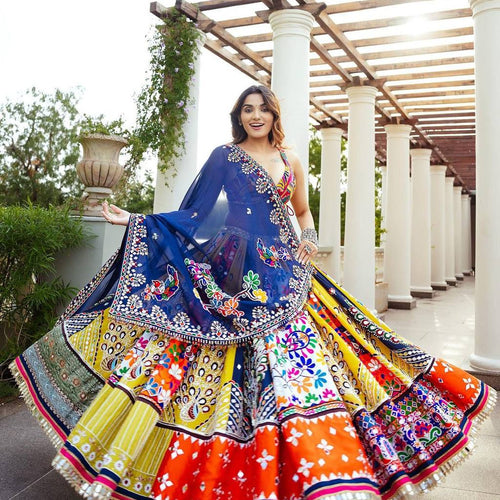 Multi Color Digital Print with Mirror Work Designer Lehenga Choli