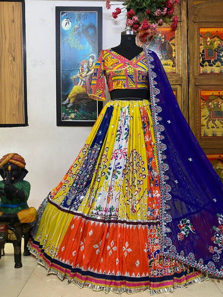 Multi Color Digital Print with Mirror Work Designer Lehenga Choli