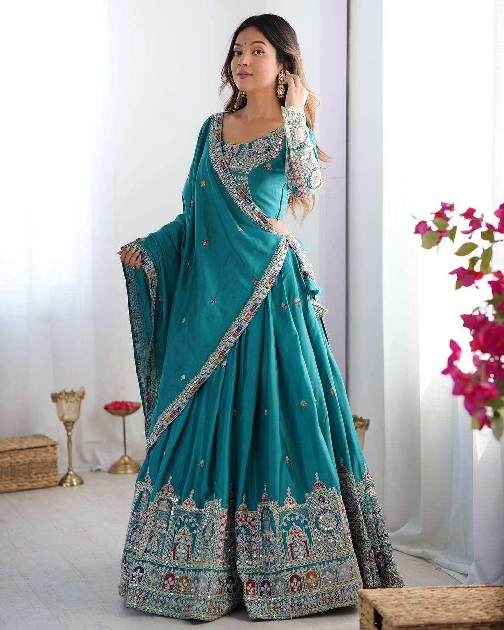 Sky Blue Color Heavy Thread with Sequins Work  Designer Lehenga Choli