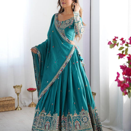 Sky Blue Color Heavy Thread with Sequins Work  Designer Lehenga Choli