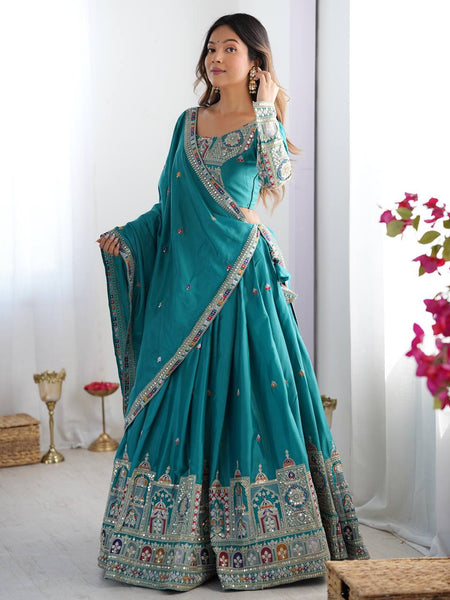 Sky Blue Color Heavy Thread with Sequins Work  Designer Lehenga Choli