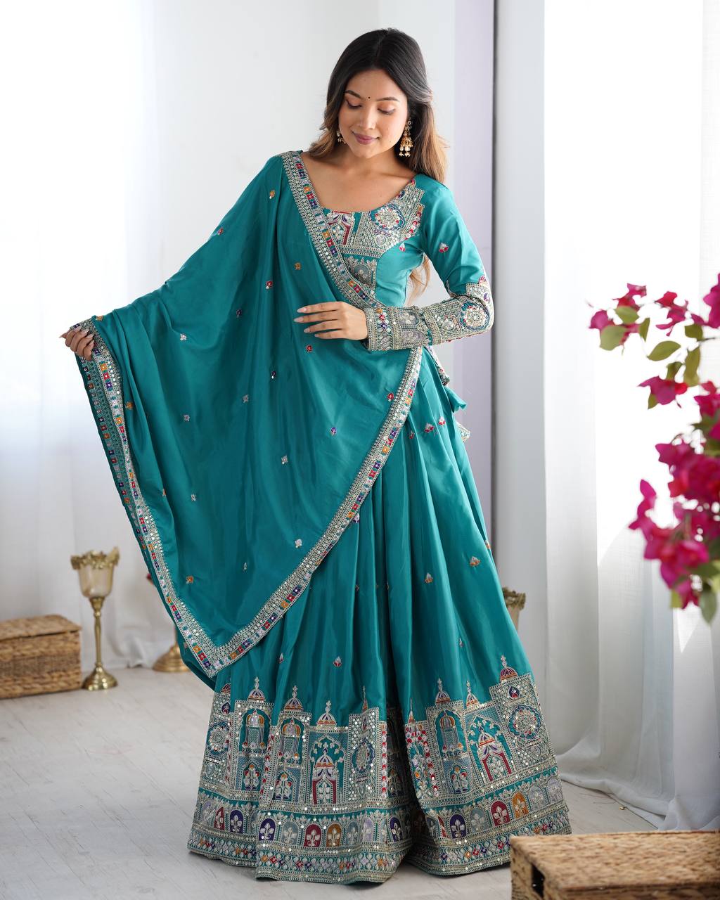 Sky Blue Color Heavy Thread with Sequins Work  Designer Lehenga Choli
