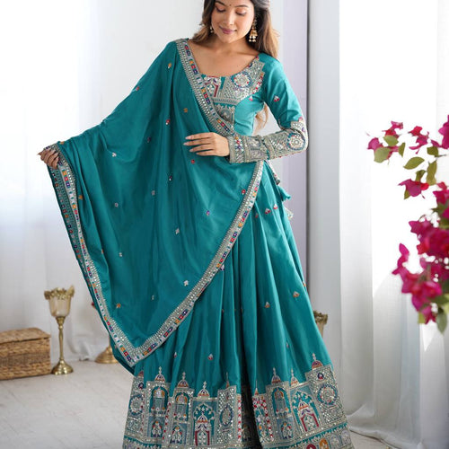 Sky Blue Color Heavy Thread with Sequins Work  Designer Lehenga Choli