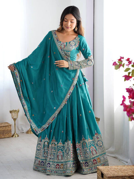 Sky Blue Color Heavy Thread with Sequins Work  Designer Lehenga Choli