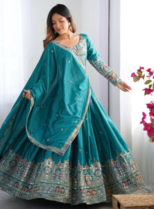 Sky Blue Color Heavy Thread with Sequins Work  Designer Lehenga Choli