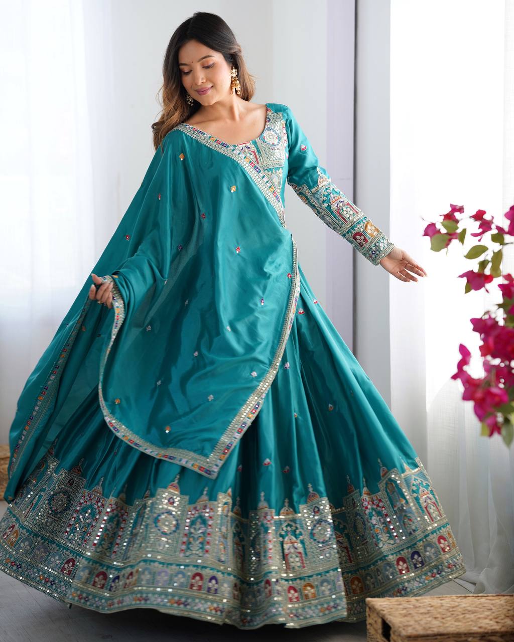 Sky Blue Color Heavy Thread with Sequins Work  Designer Lehenga Choli