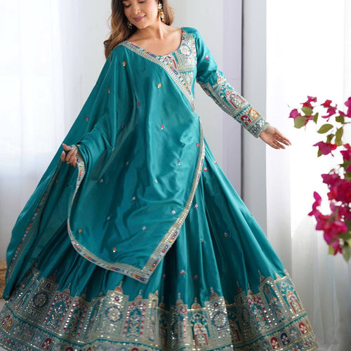 Sky Blue Color Heavy Thread with Sequins Work  Designer Lehenga Choli