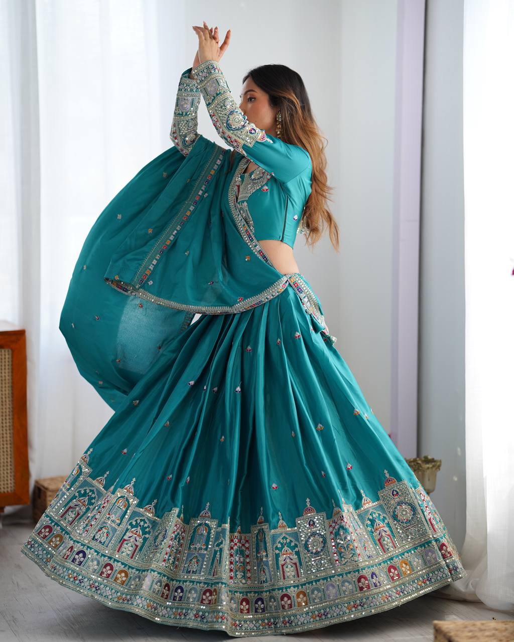 Sky Blue Color Heavy Thread with Sequins Work  Designer Lehenga Choli
