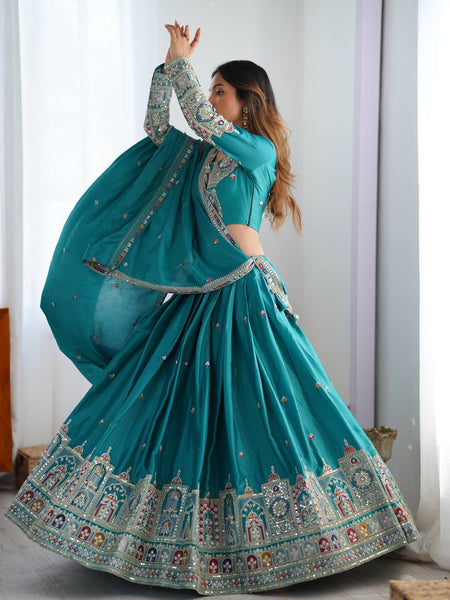 Sky Blue Color Heavy Thread with Sequins Work  Designer Lehenga Choli