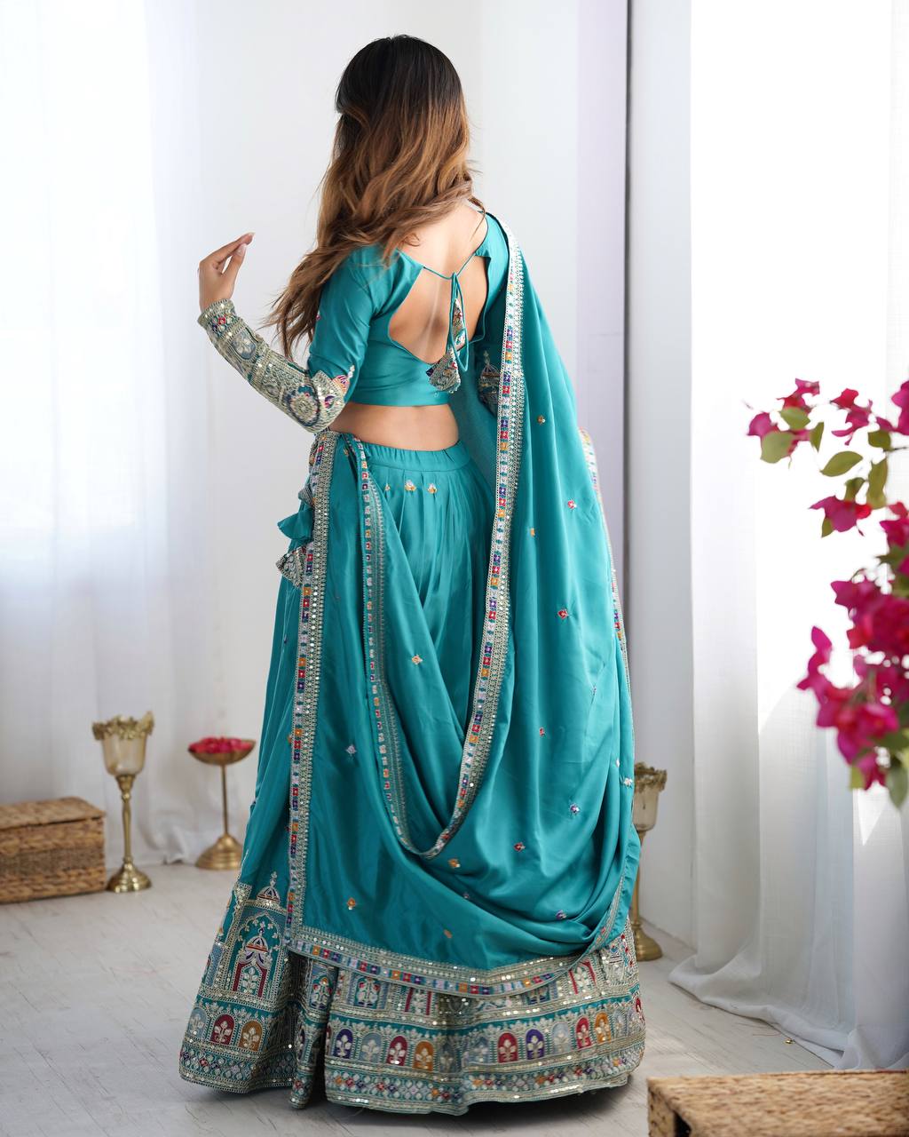 Sky Blue Color Heavy Thread with Sequins Work  Designer Lehenga Choli