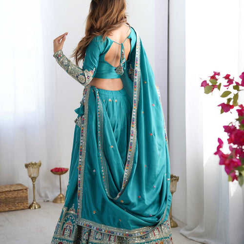 Sky Blue Color Heavy Thread with Sequins Work  Designer Lehenga Choli
