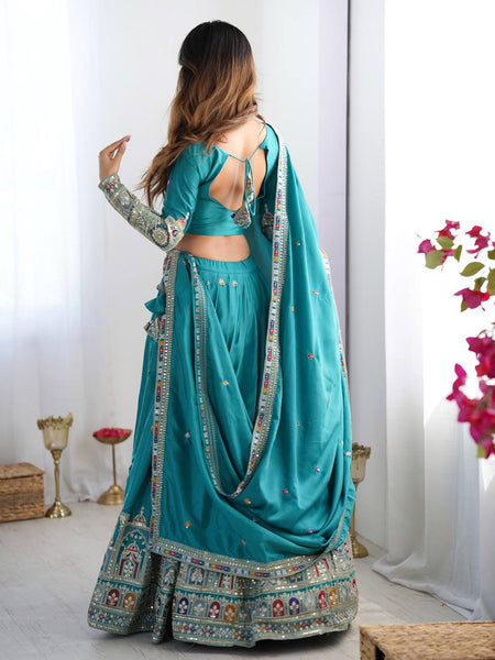 Sky Blue Color Heavy Thread with Sequins Work  Designer Lehenga Choli