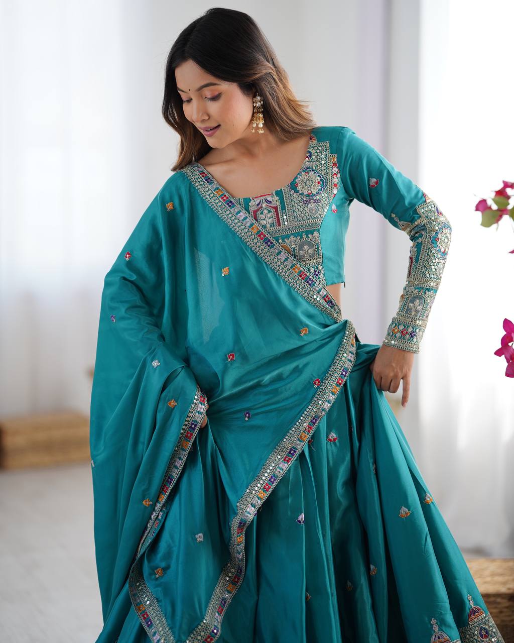 Sky Blue Color Heavy Thread with Sequins Work  Designer Lehenga Choli